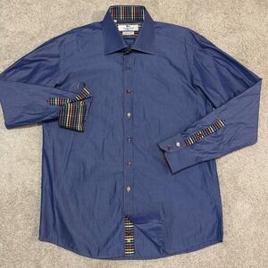 Claudio Lugli Italy Shirt Mens Size XL Blue Pure Cotton Long Sleeve Shimmer